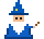 a tiny pixel wizard casting a spell